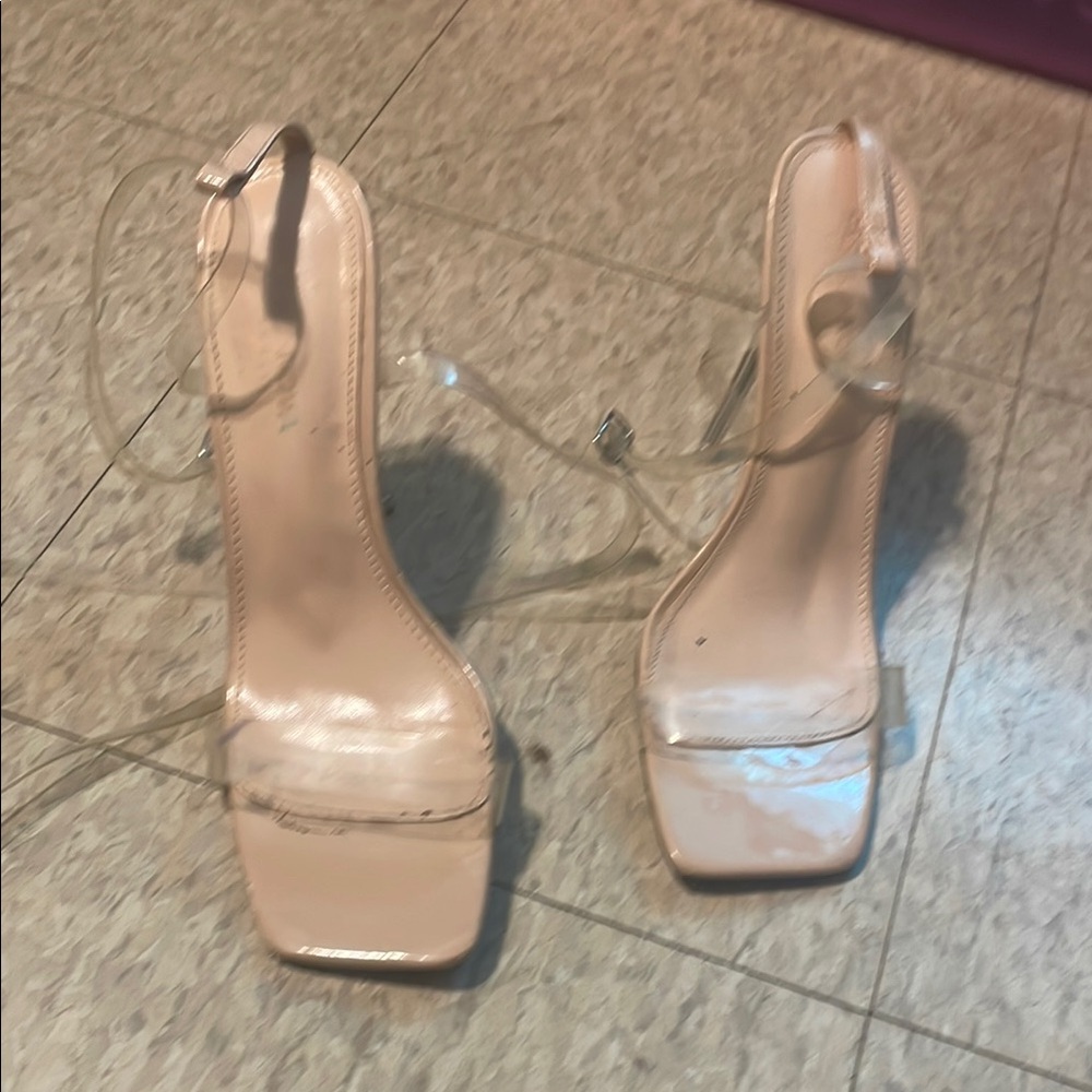 Cream High Heeled Sandals with Transparent Strap